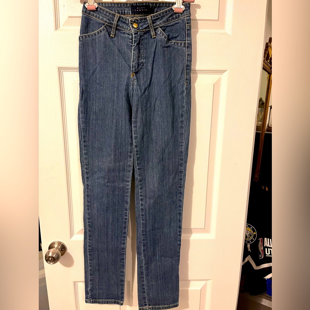 Pink Tartan straight leg jeans size 0